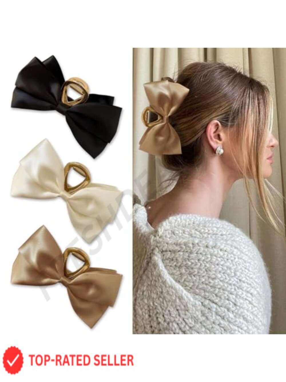 Metal Bow Claw Hair Clips Satin Nonslip for Thick Thin Hair